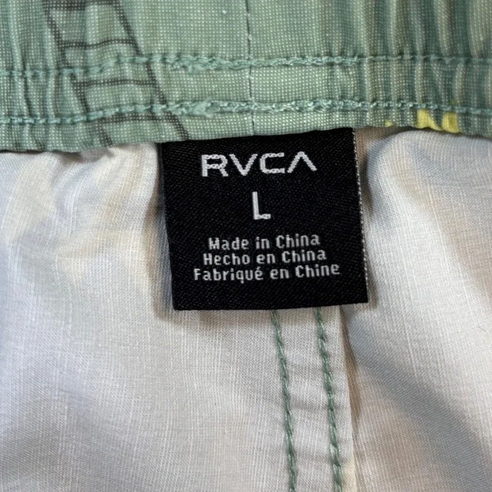 RVCA Board Shorts BOYS Large Green Abstract Print Hemp Blend Swim Trunks Surf
